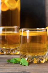 Refreshing cold tea with lemon