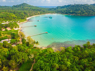 Beautiful Aerial view of beach and sea with coconut palm tree