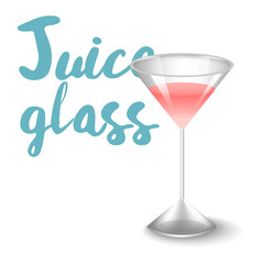 Vector illustration of Icon of drink with fruit. Realistic Strawberry juice in glass on white background.