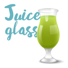 Vector illustration of Icon of drink with fruit. Realistic kiwi juice in glass on white background.