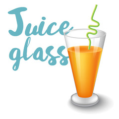 Vector illustration of Icon of drink with fruit. Realistic Orange juice in glass on white background.