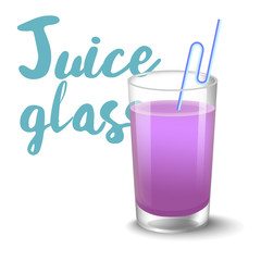Vector illustration of Icon of drink with fruit. Realistic blueberries juice in glass on white background.