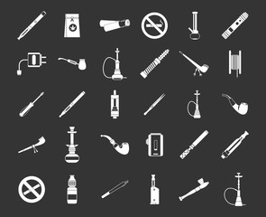 Smoking icon set vector white isolated on grey background 