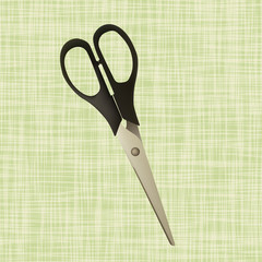 Sewing scissors lie on the fabric. Tools for sewing. Vector illustration.