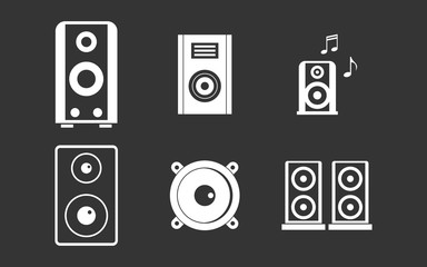 Speaker icon set vector white isolated on grey background 