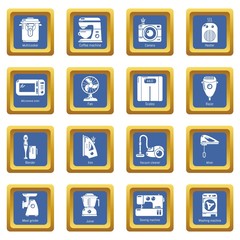 Domestic appliances icons set vector blue square isolated on white background 