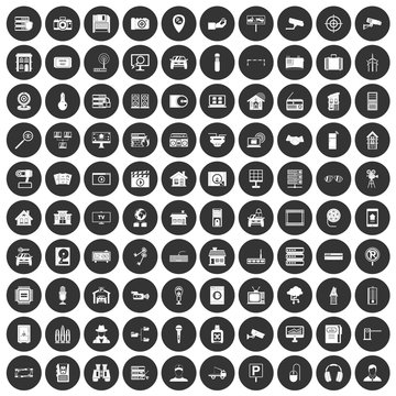 100 camera icons set in simple style white on black circle color isolated on white background vector illustration