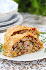 Meat pie with haricot and sweet corn