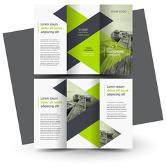 Brochure design template, creative tri-fold, triangles green color