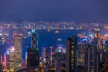 Fototapeta na wymiar View cityscape at night of Victoria Harbour from The Peak, Hong Kong
