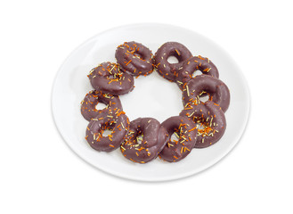 Cookies in a shape of rings glazed with chocolate