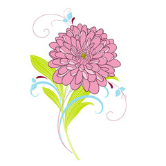 Floral background with hand-drawing flower dahlias.