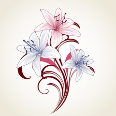 Beautiful background with hand-drawn lily flowers.