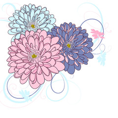 Floral background with hand-drawing flower dahlias.