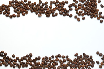 Coffee beans on a white background. Coffee background. 