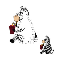 Dot to dot game. Educational number puzzle for kids. Animals of zoo. Zebra in cartoon style. Isolated cute character