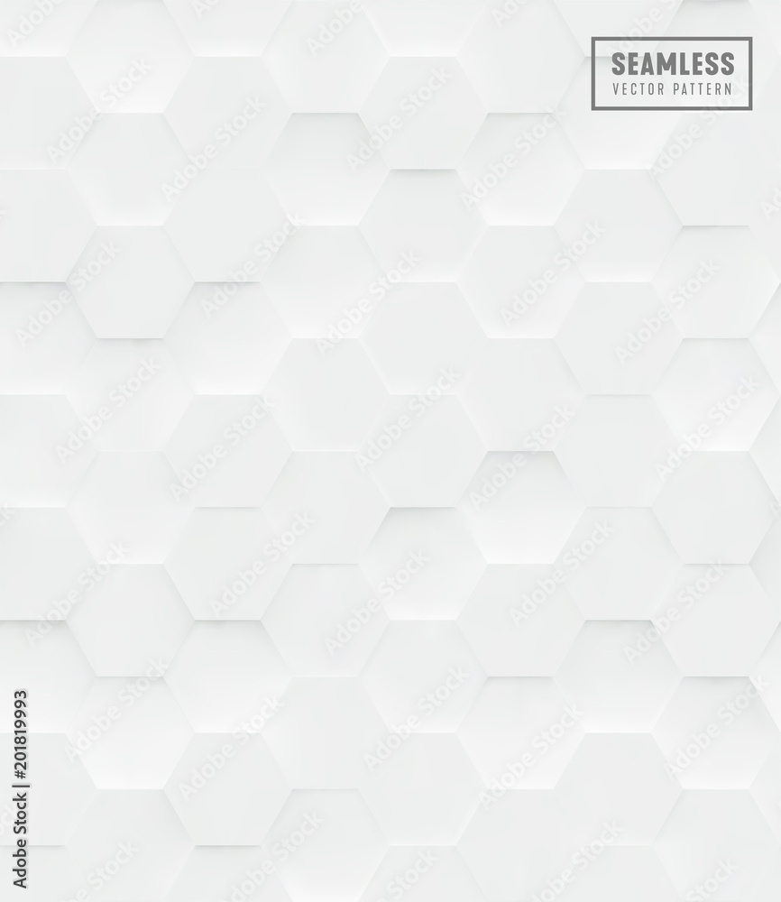 Wall mural 3d hexagon polygonal seamless vector pattern, white geometric business background