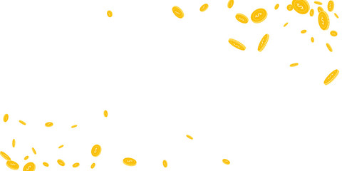 American dollar coins falling. Scattered disorderly USD coins on white background. Likable wide corners vector illustration. Jackpot or success concept.