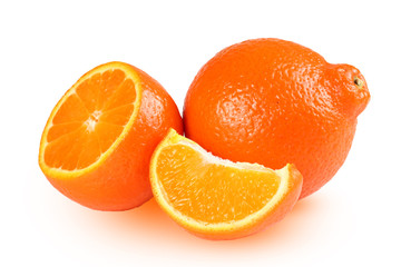 orange tangerine or mandarin with slices isolated on white background
