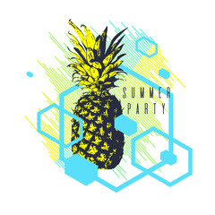 Fashionable modern poster with pineapple, summer holiday