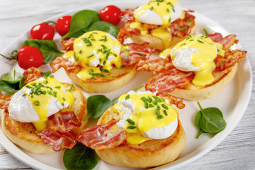 Eggs Benedict on a plate, close-up