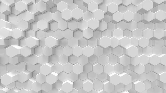 White geometric hexagonal abstract background, 3d rendering 4k animation