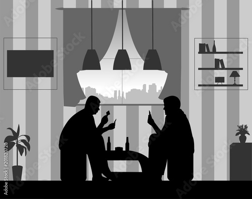 Men Playing Cards And Drinking Beer For Fun In The Room At