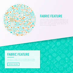 Fabric feature concept in circle with thin line icons: leather, textile, cotton, wool, waterproof, acrylic, silk, eco-friendly material, breathable material. Vector illustration, web page template.