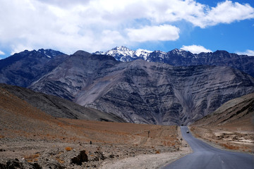 Mountain and the road from leh ladakh on the land of high pass