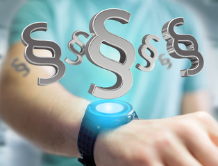 Justice and law symbol displayed on a futuristic interface - 3d rendering