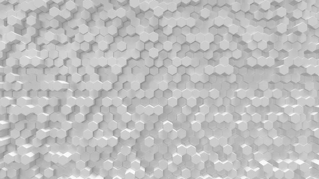 White geometric hexagonal abstract background, 3d rendering 4k animation