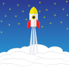 startup concept with rocket, sky and stars, stock vector illustration