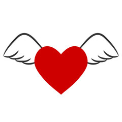 red heart with wings for Valentine`s Day, stock vector illustration