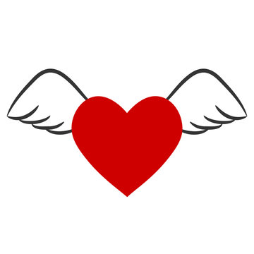 red heart with wings for Valentine`s Day, stock vector illustration