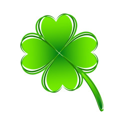 Obraz na płótnie Canvas Four leaf green clover hand draw. Lucky quatrefoil. Good luck symbol. Decoration for greeting cards, patches, prints for clothes, emblems