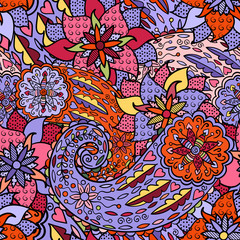 Vector bright seamless pattern in paisley style