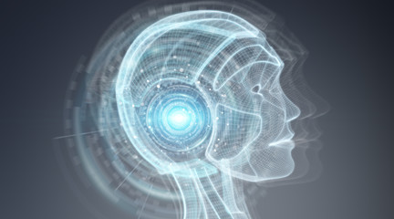 Digital artificial intelligence cyborg interface 3D rendering