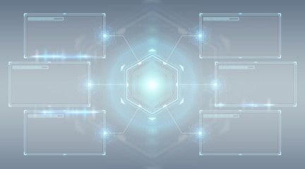 Digital screens interface with holograms datas 3D rendering