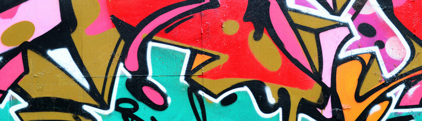 Fragment of a beautiful graffiti pattern in pink and green with a black outline. Street art...