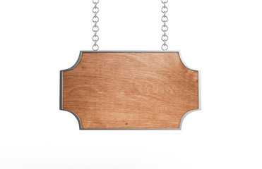 Wooden signboard on isolated white background, 3d illustration