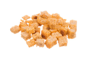 Group of crunchy Croutons isolated on a white background.