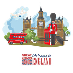 England travel vector illustration. Vacation in United Kingdom. Great Britain background. Journey to the UK.