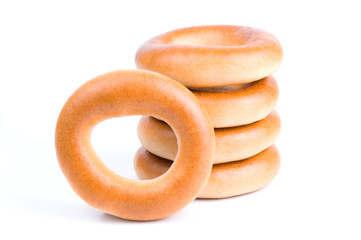 Group of tasty bagels isolated on a white background