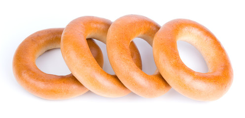 Group of tasty bagels isolated on a white background