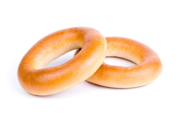 Group of tasty bagels isolated on a white background