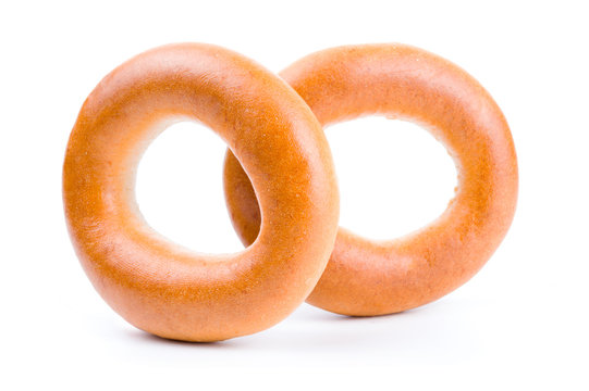 Group of tasty bagels isolated on a white background