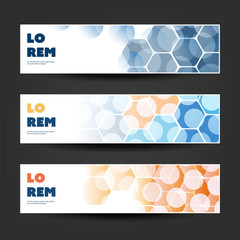 Fototapeta premium Set of Horizontal Banner or Header Designs for Business Announcement or Web Ad Templates - Colors: Blue, White and Orange