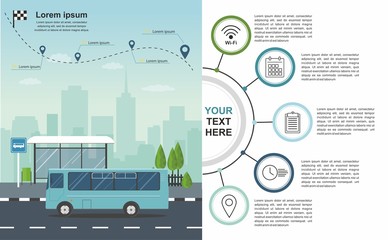 Transporation infographic Bus at the bus stop on background of city  - 201827107
