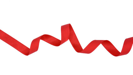 spiral of red fabric ribbon isolated on white background