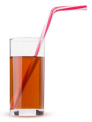 Glass of fresh apple juice with straw pink striped